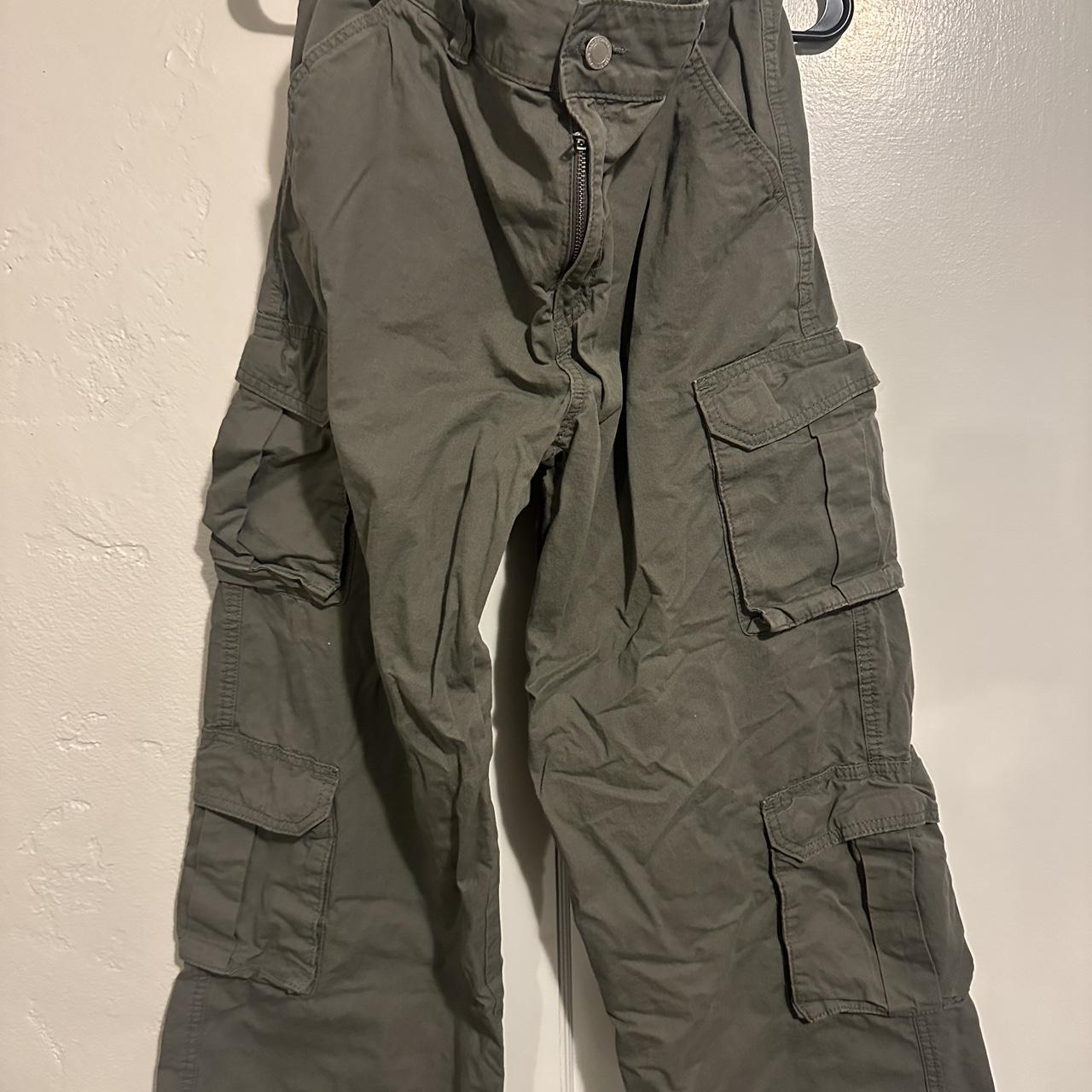 Khaki cargo pants with button waist khakipants Depop