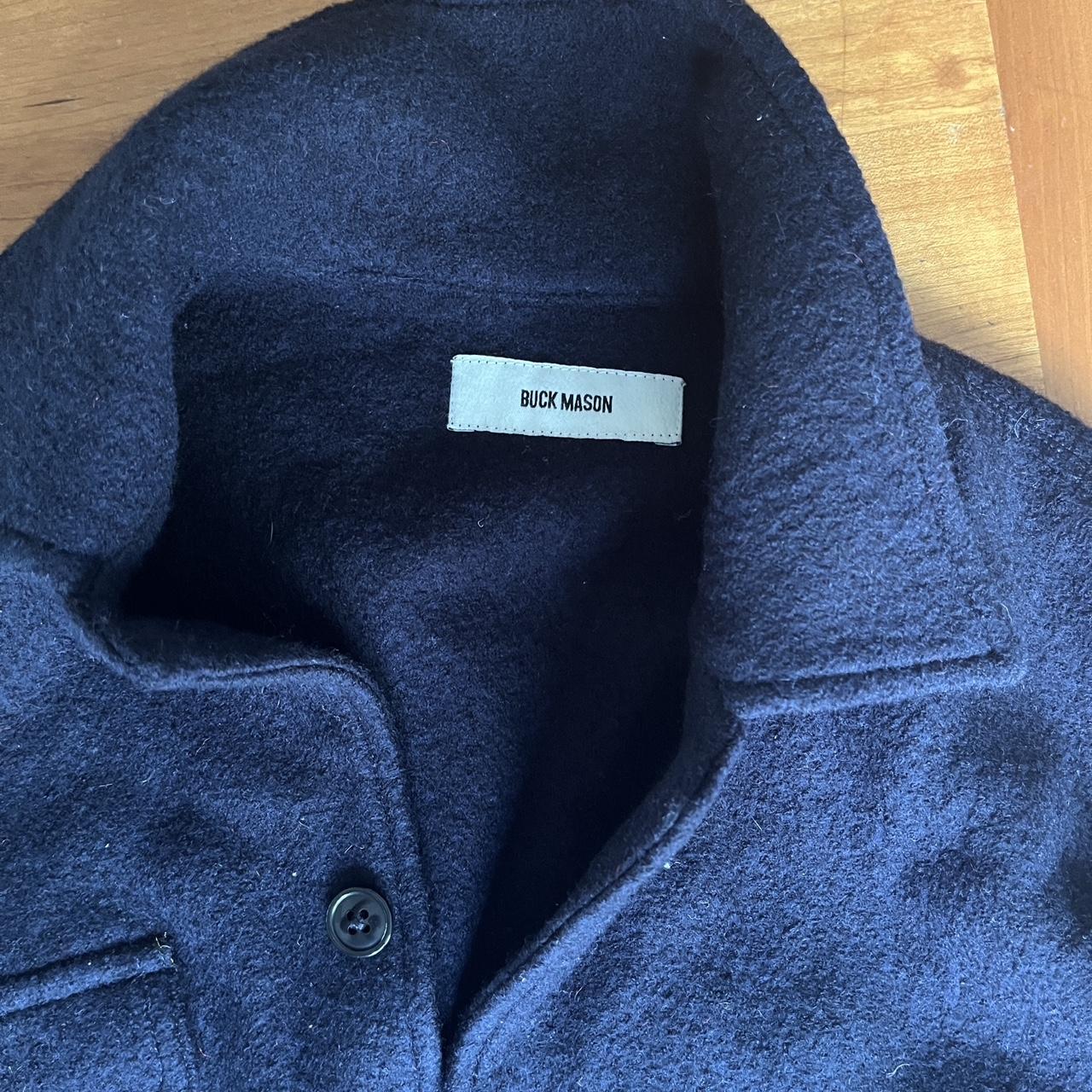 Buck Mason Women's Navy Coat | Depop