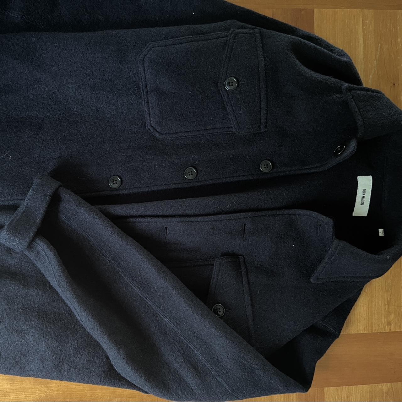 Buck Mason Women's Navy Coat | Depop