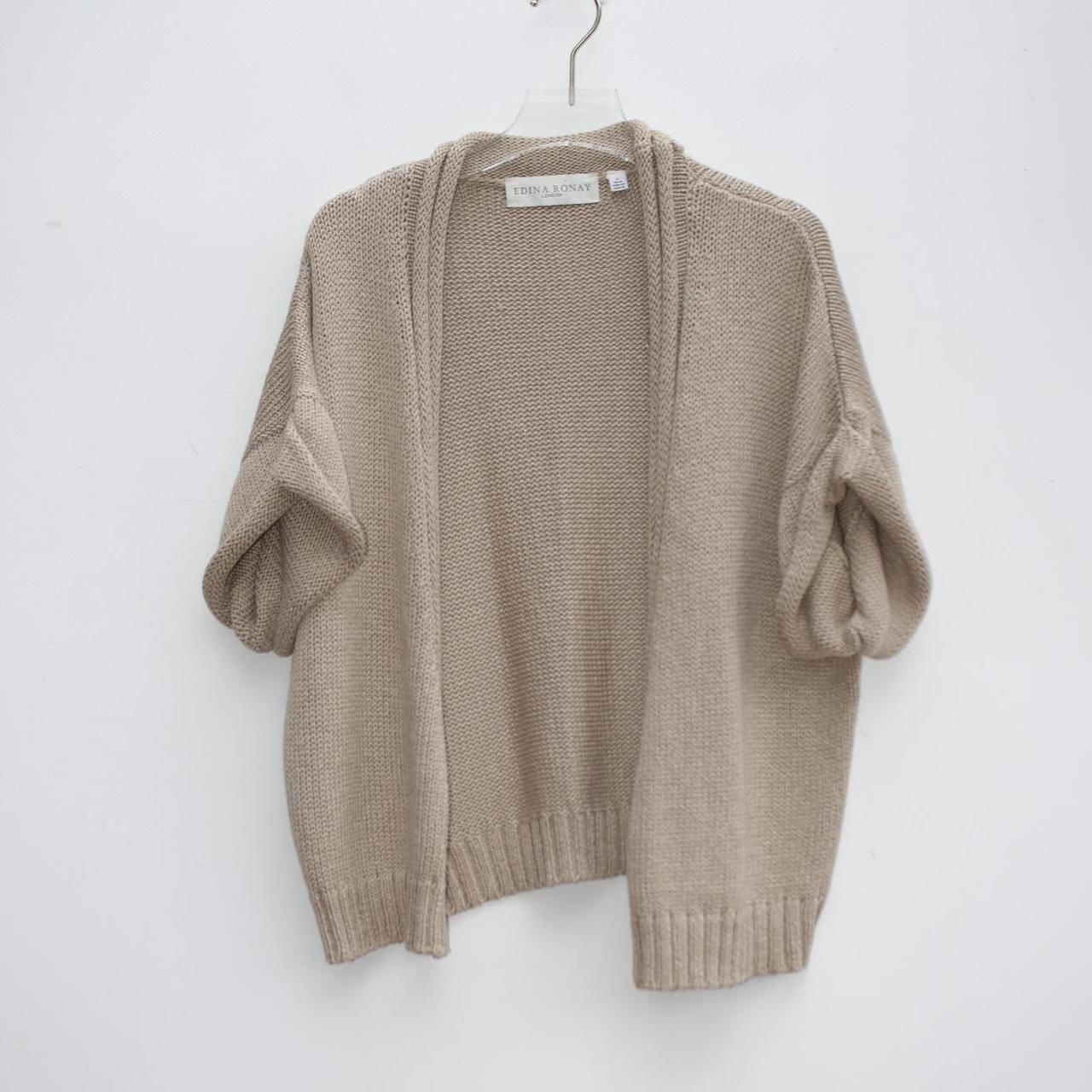 Edina Ronay 14uk beige short sleeve knitted cardigan