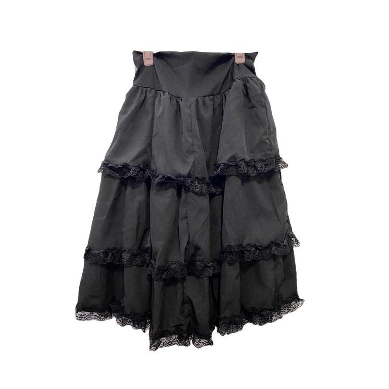 black frilly long goth lolita style skirt with... - Depop