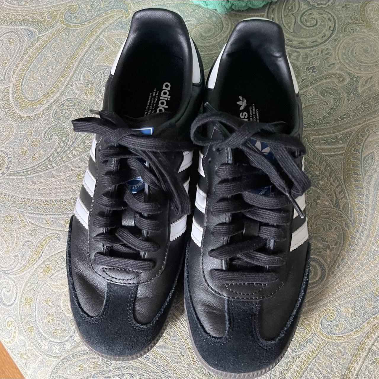 Like new black adidas sambas womens size 6 mens size... - Depop