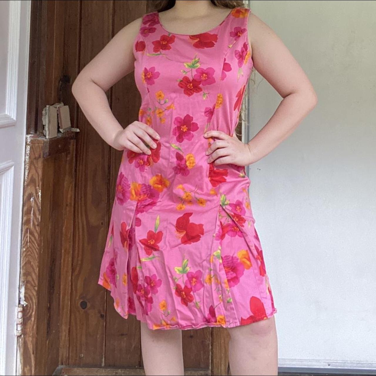 Bright Pink Floral Dress 🌺 multicolored dress w... Depop