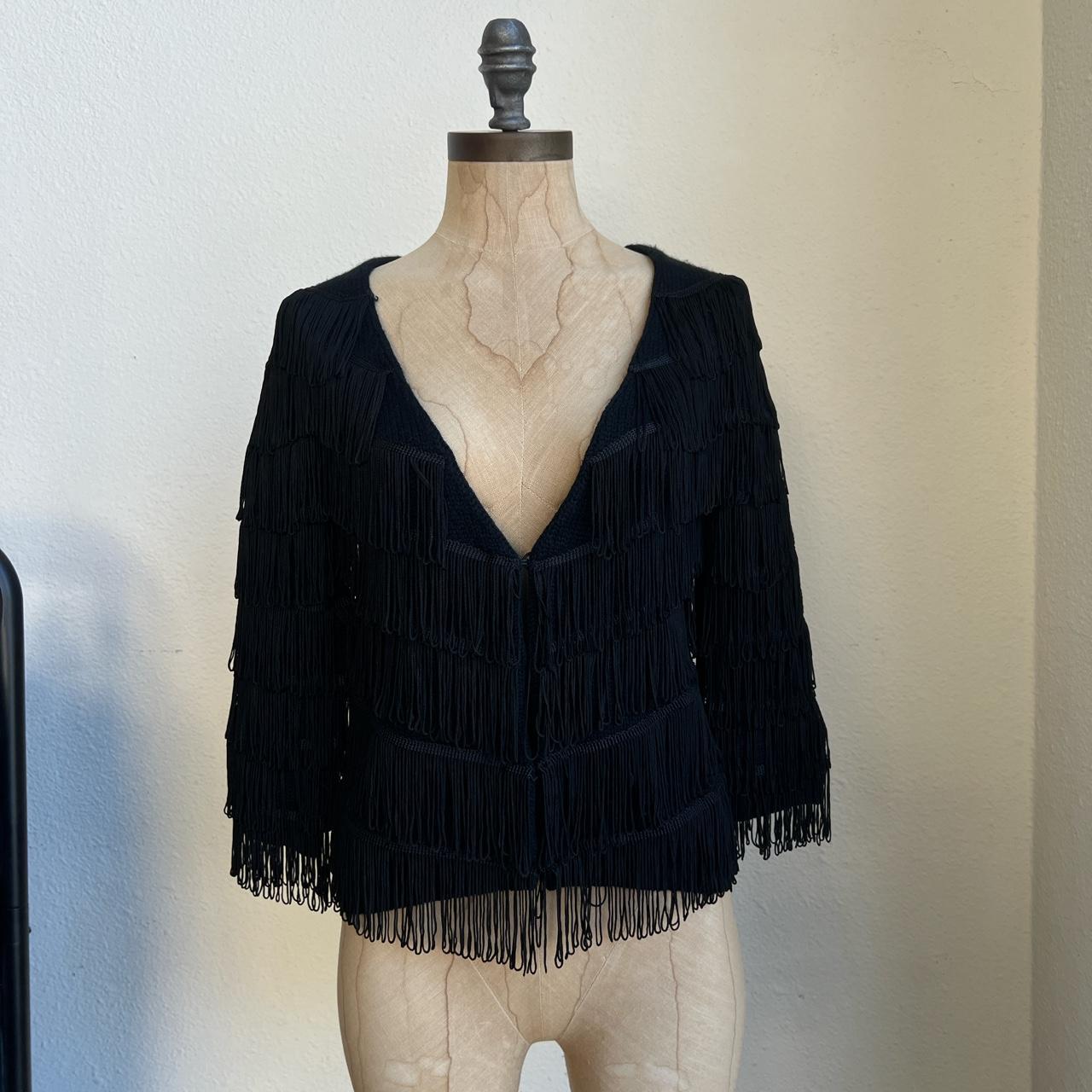 Vintage Y2K Fringe Knit Cardigan By Hazel WORN ONCE... - Depop