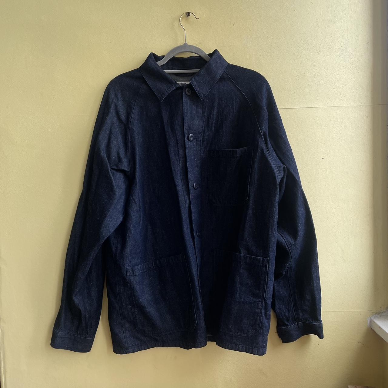 UNIQLO dark blue denim overshirt Size: L Colour:... - Depop