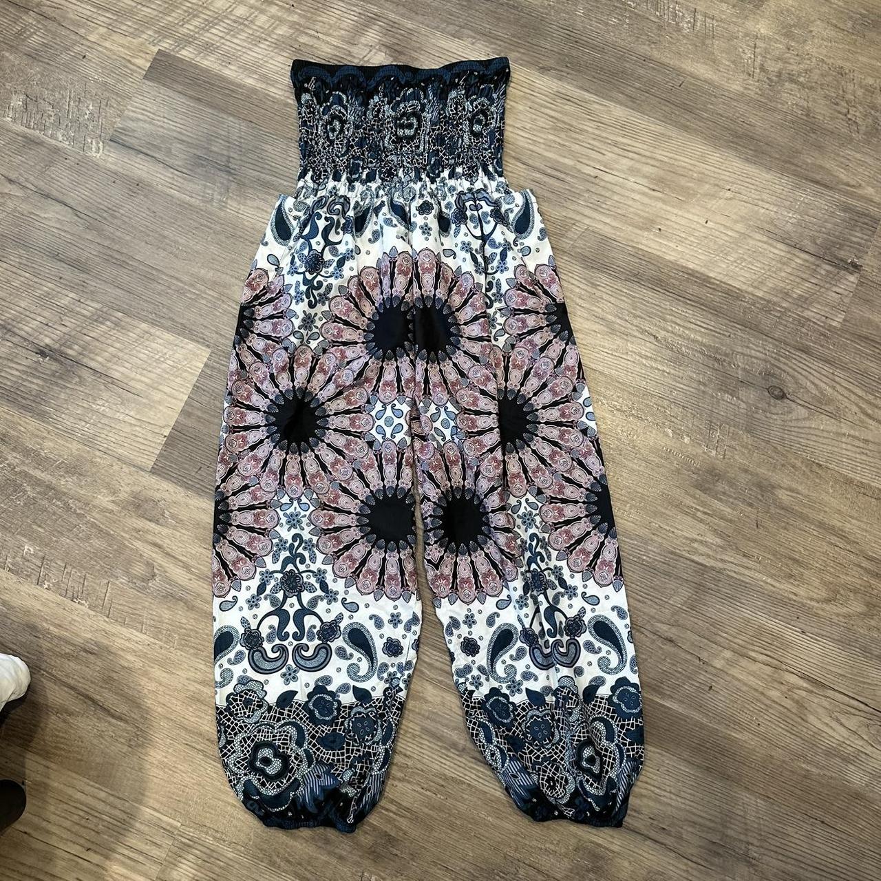 Women's Boho Harem Pants - Smocked Waist Yoga Palazzo Beach Pants One Size