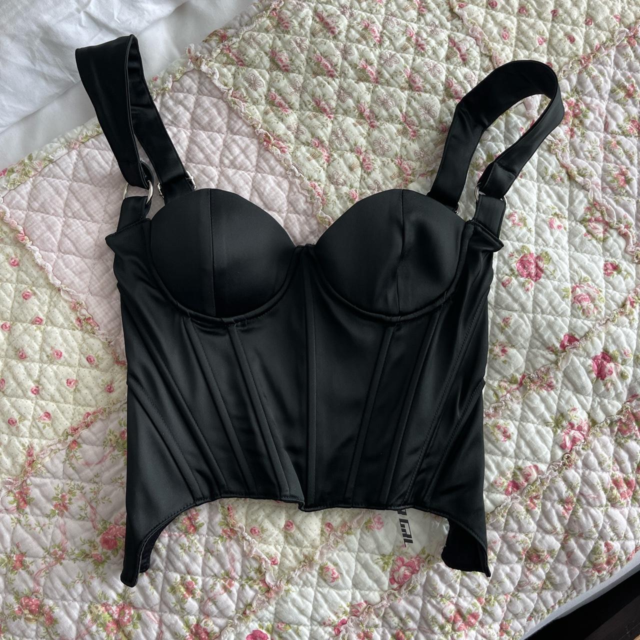 BLACK SATIN SOLID BRAND NEW POSTER GIRL CORSET... Depop
