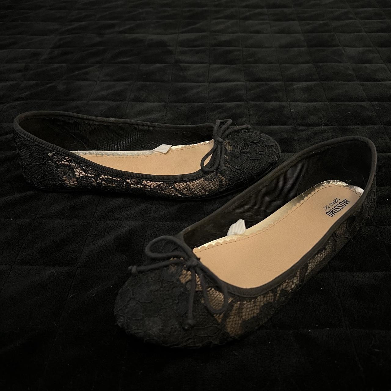 Mossimo black lace ballet flats with bow and rounded... Depop