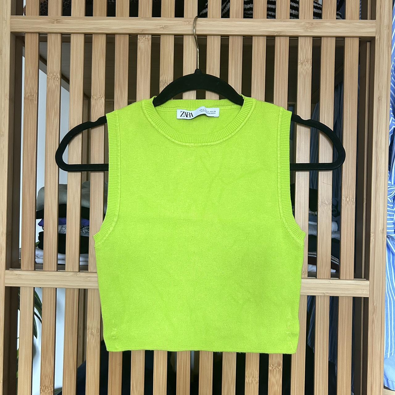 zara lime green sweater vest top size medium brand... Depop