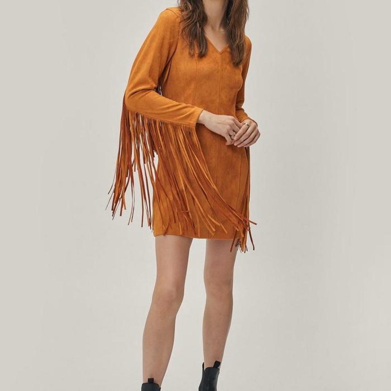 Faux suede fringe clearance dress