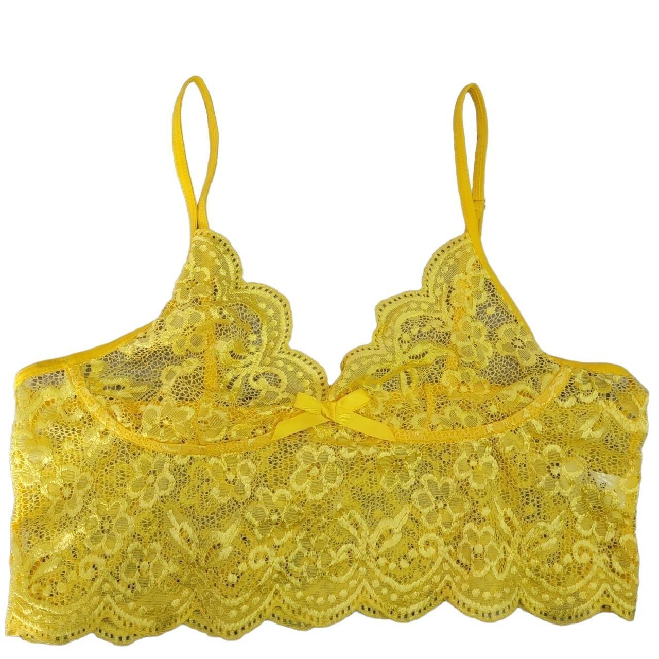 Shein Curve + Plus Women's Yellow Bra Depop