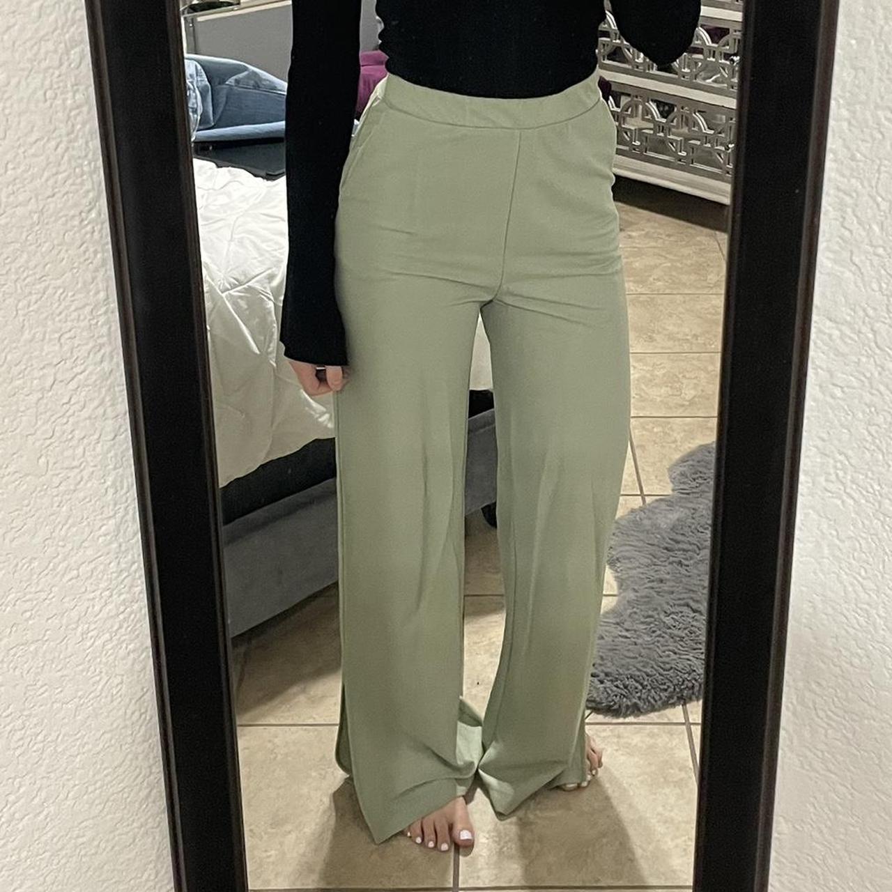 very high waisted green zara pants with pockets and - Depop