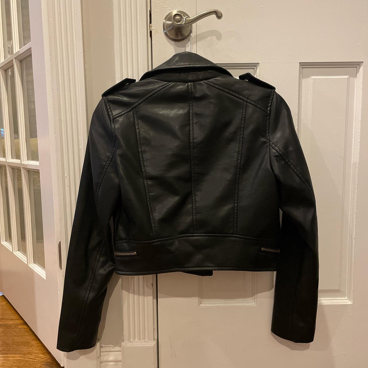 Pull & Bear Cropped Leather Moto Jacket... - Depop