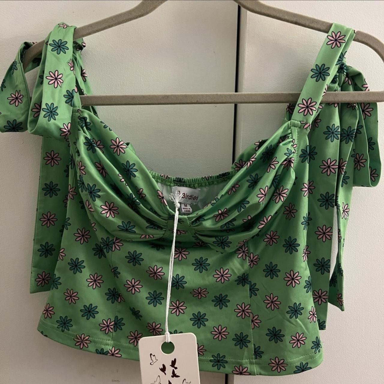 Verge Girl VRG GRL green flower print tie strap... Depop