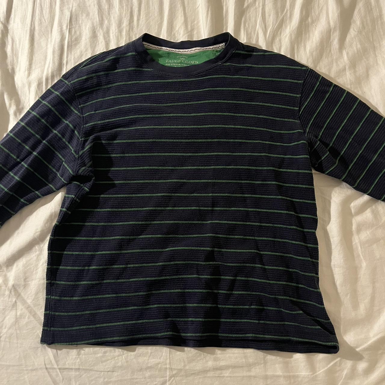 oversized blue green striped sweater fits baggy on... - Depop