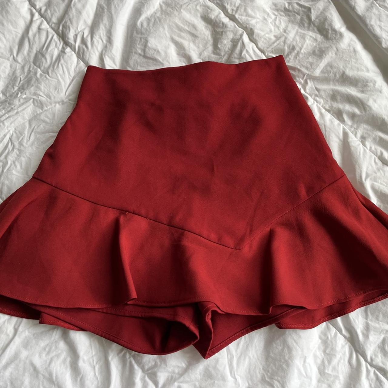 red Zara skirt with built in shorts and a zipper on... Depop