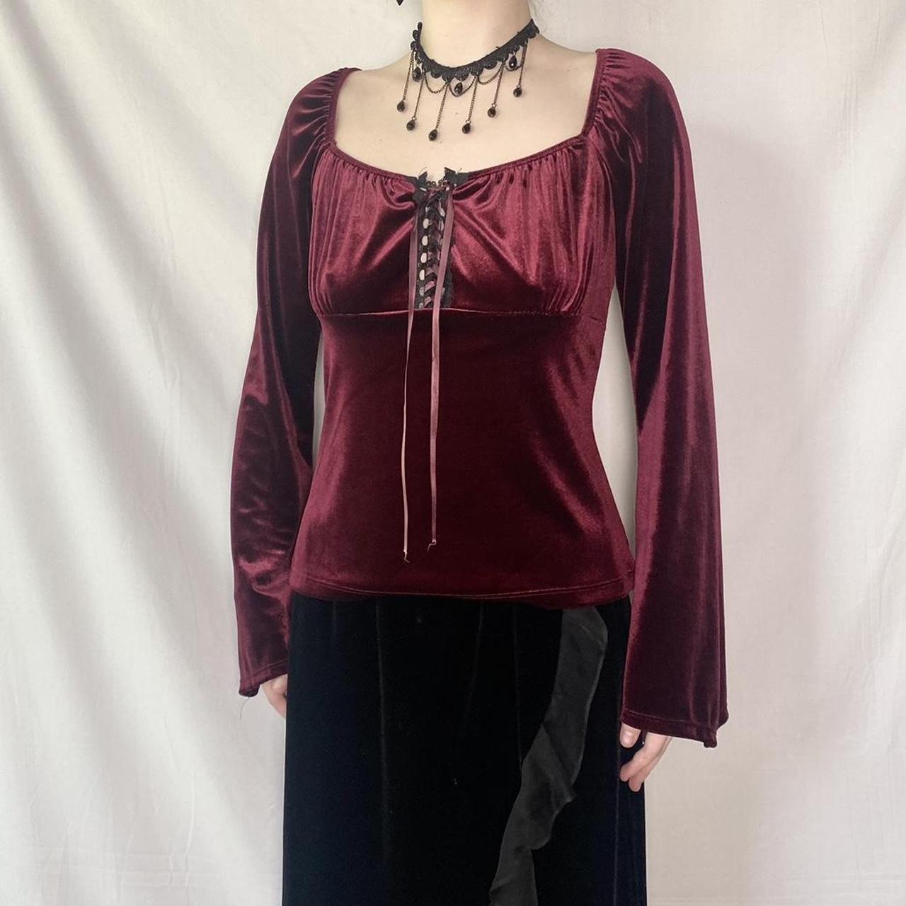 vintage 90’s red velvet blouse vintage vampy gothic... Depop