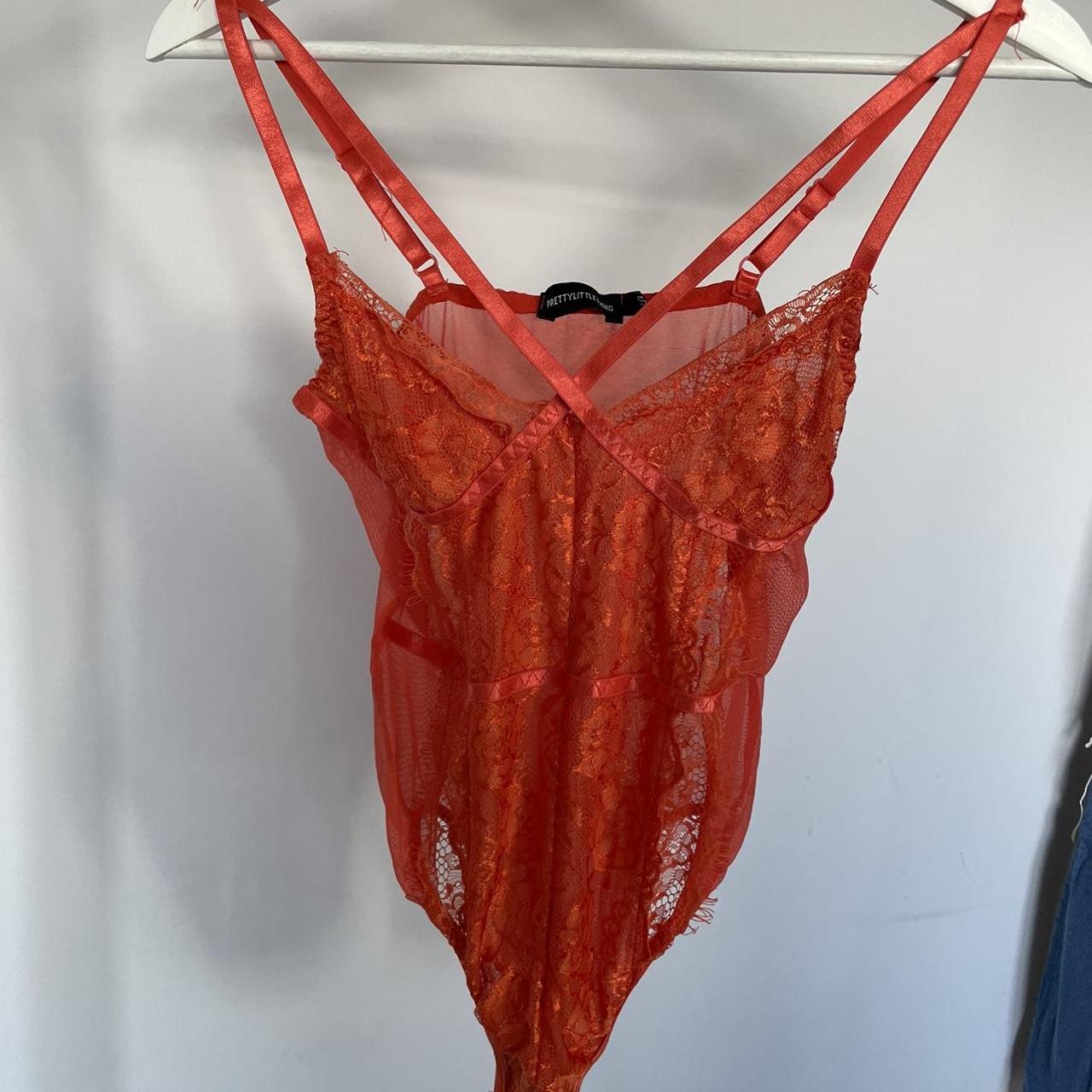 PLT Burnt Orange Cross Front Mixed Lace BodY Bought Depop