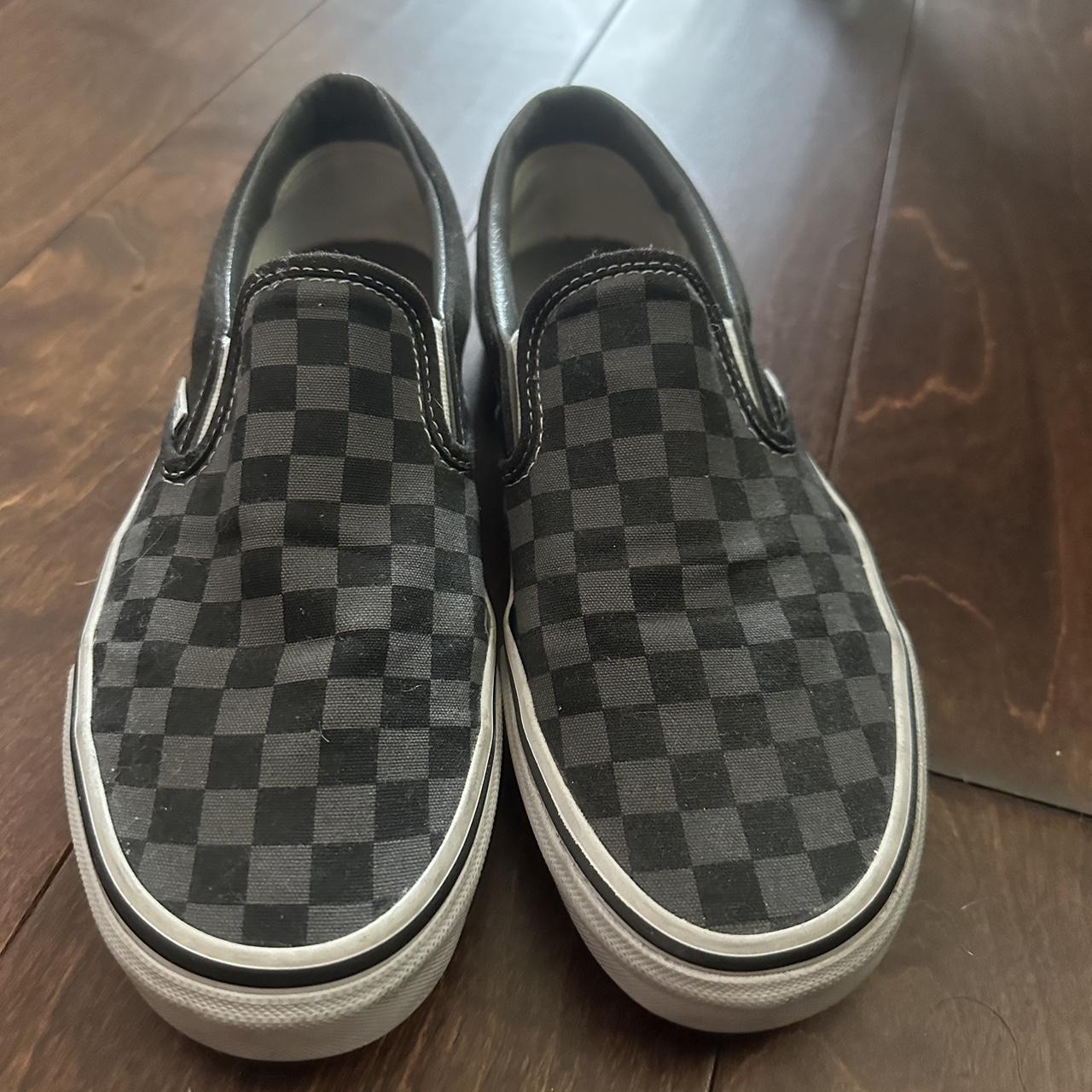 black and grey checkered vans size women’s 9.5 men’s... - Depop