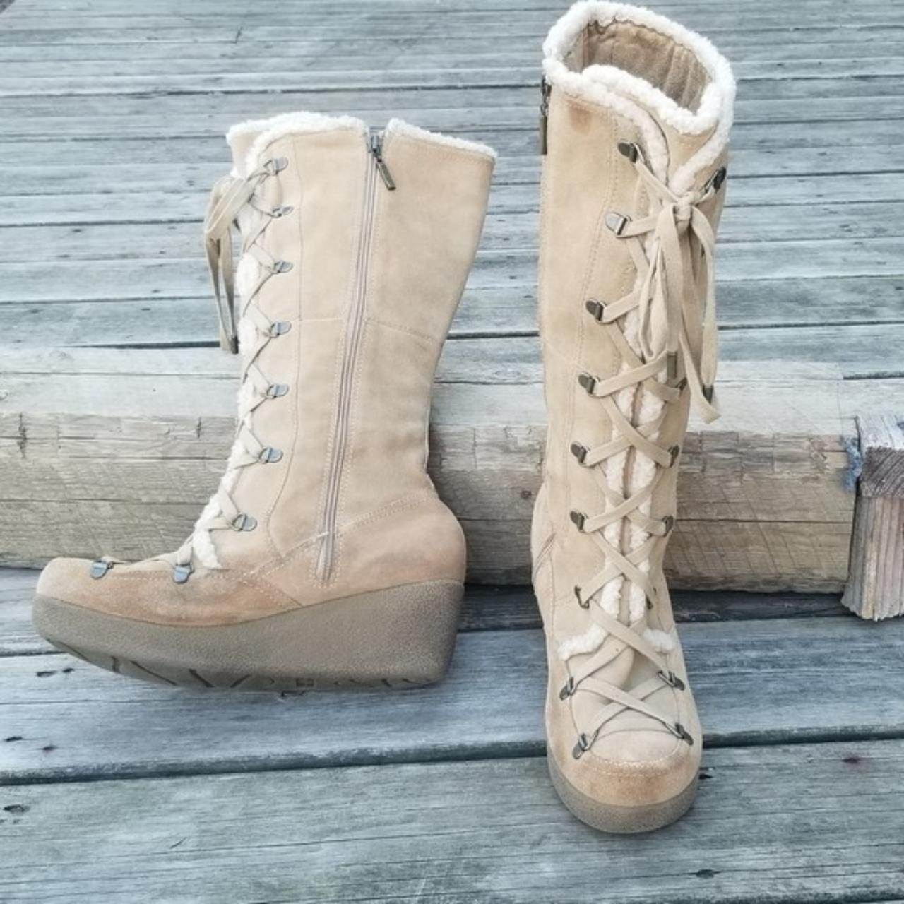 R2 VTG y2k Tan Suede Leather Chunky Winter Platform... - Depop