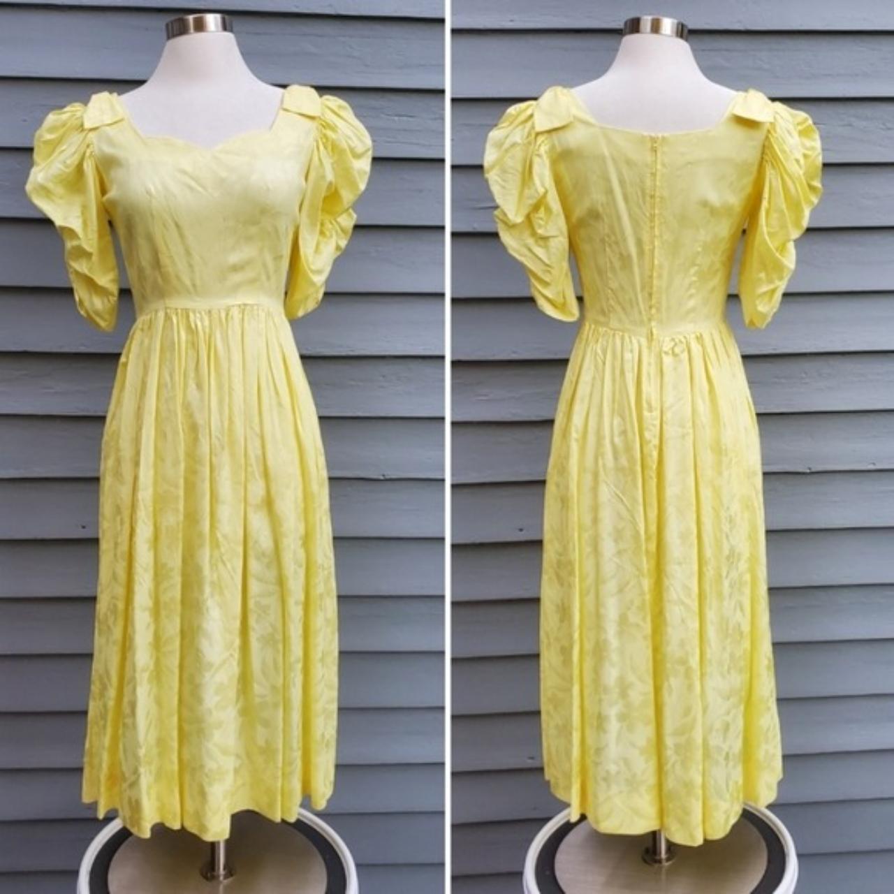 Vintage 80s Retro Canary Yellow Puffed Sleeves...