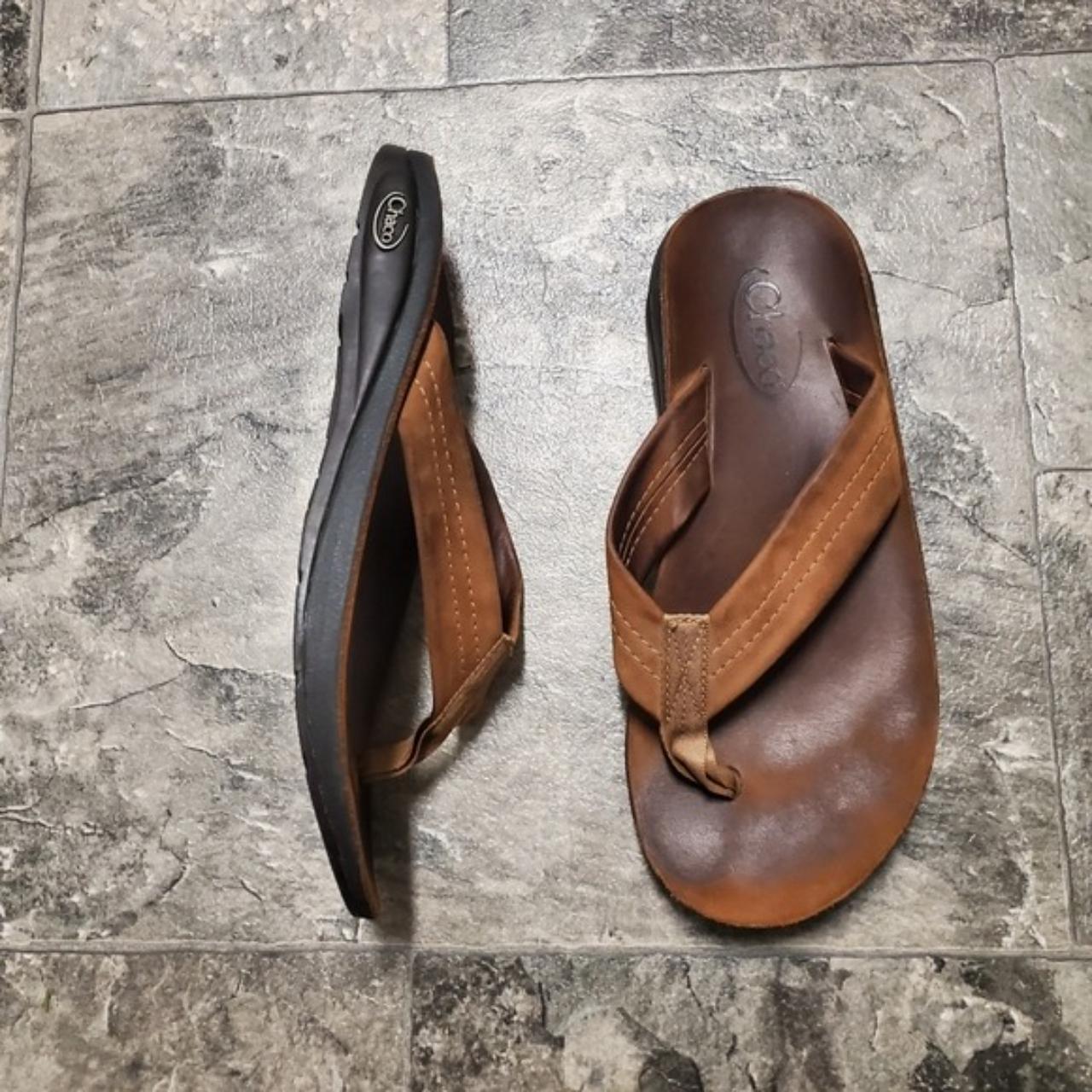 Chaco Men's Classic Leather Flip Flops US 14 M Tan Thongs Sandals