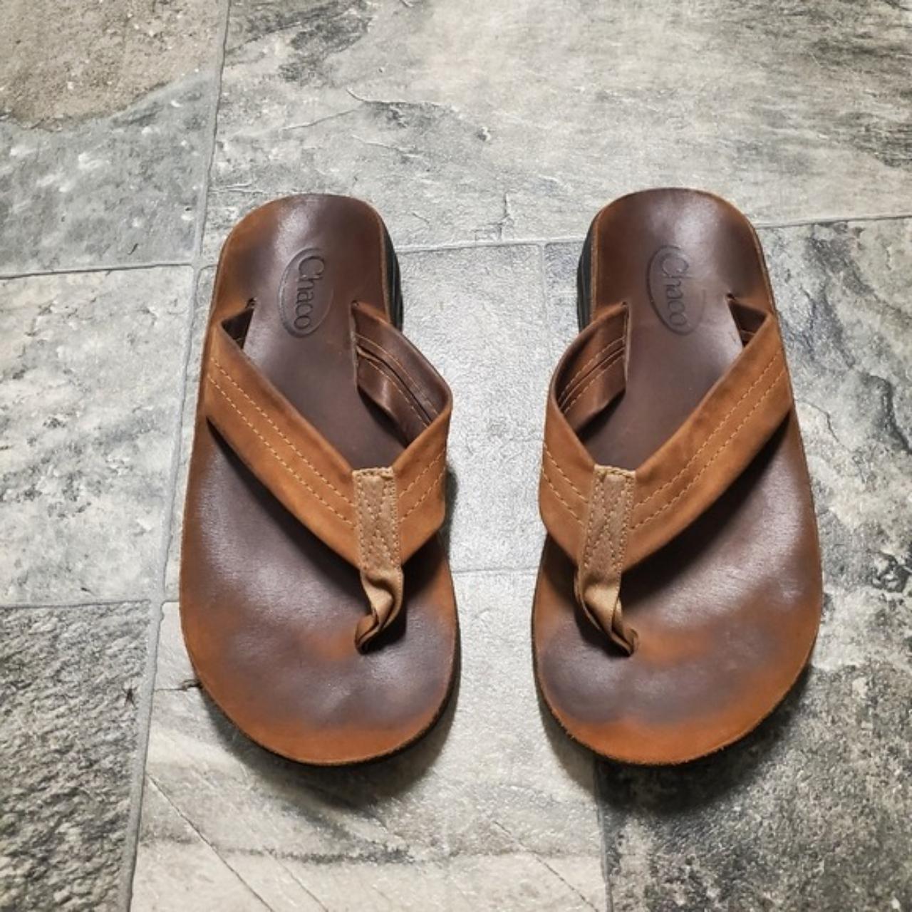 Chaco Mens Size 11 M Tan Bronzer Classic Leather Flip Flops