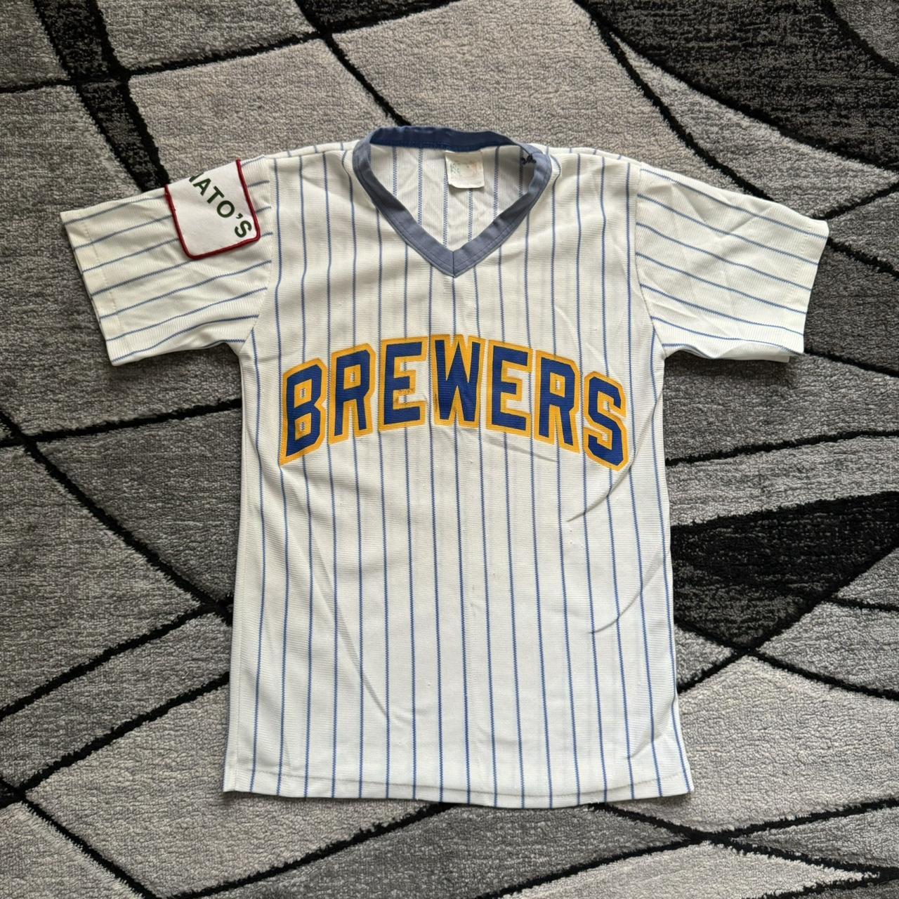 Vintage 80s 90s Milwaukee brewers striped baseball... - Depop