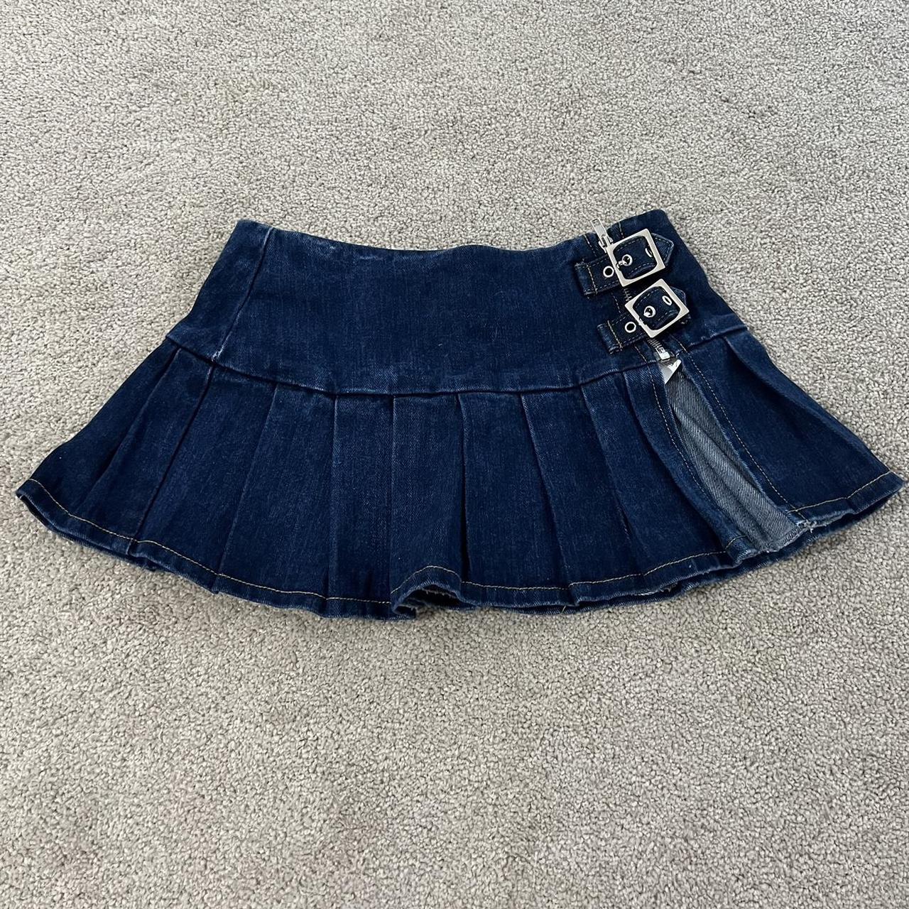 Indigo Vintage Wash Denim Buckle Detail Ultra Mini Skirt