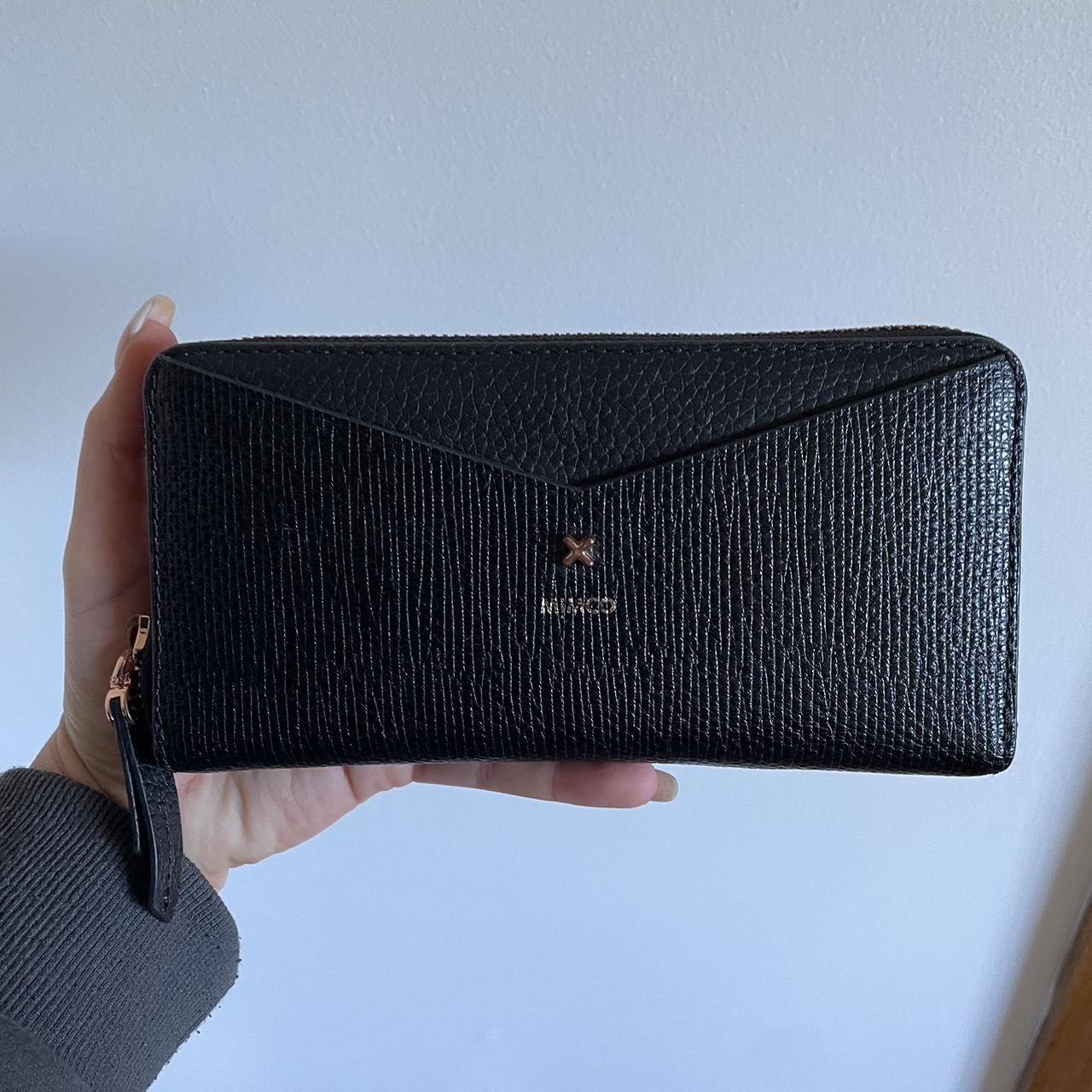 Mimco large black faux leather fold wallet Used a... Depop