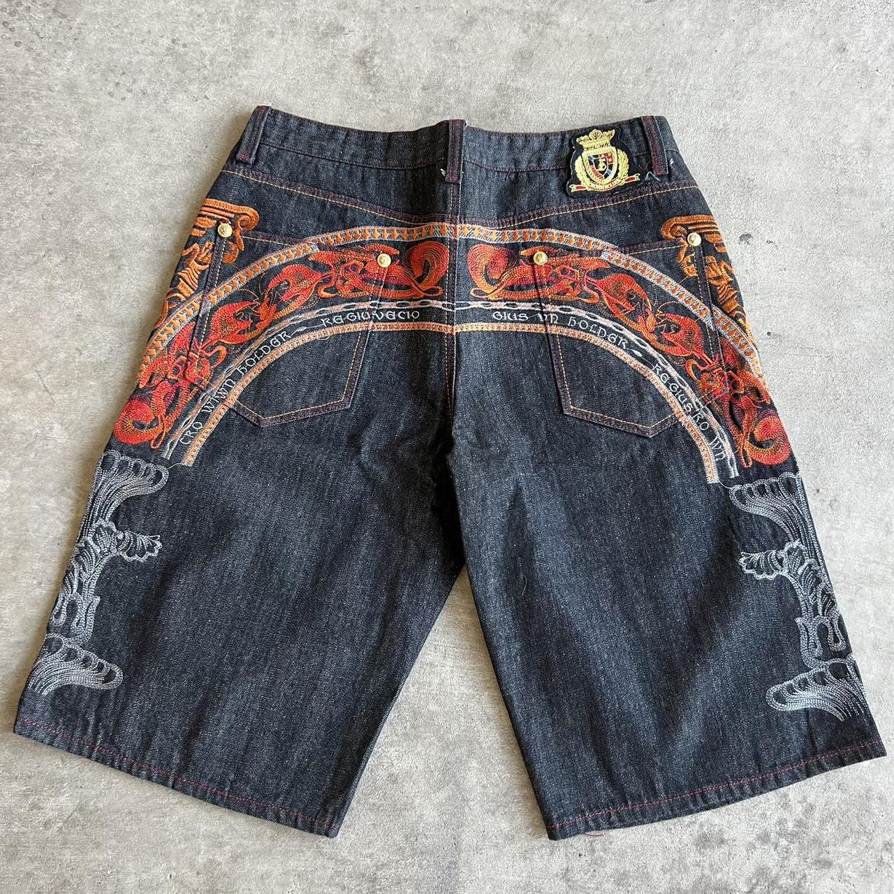 evisu style baggy jean shorts y2k (size 42)... - Depop