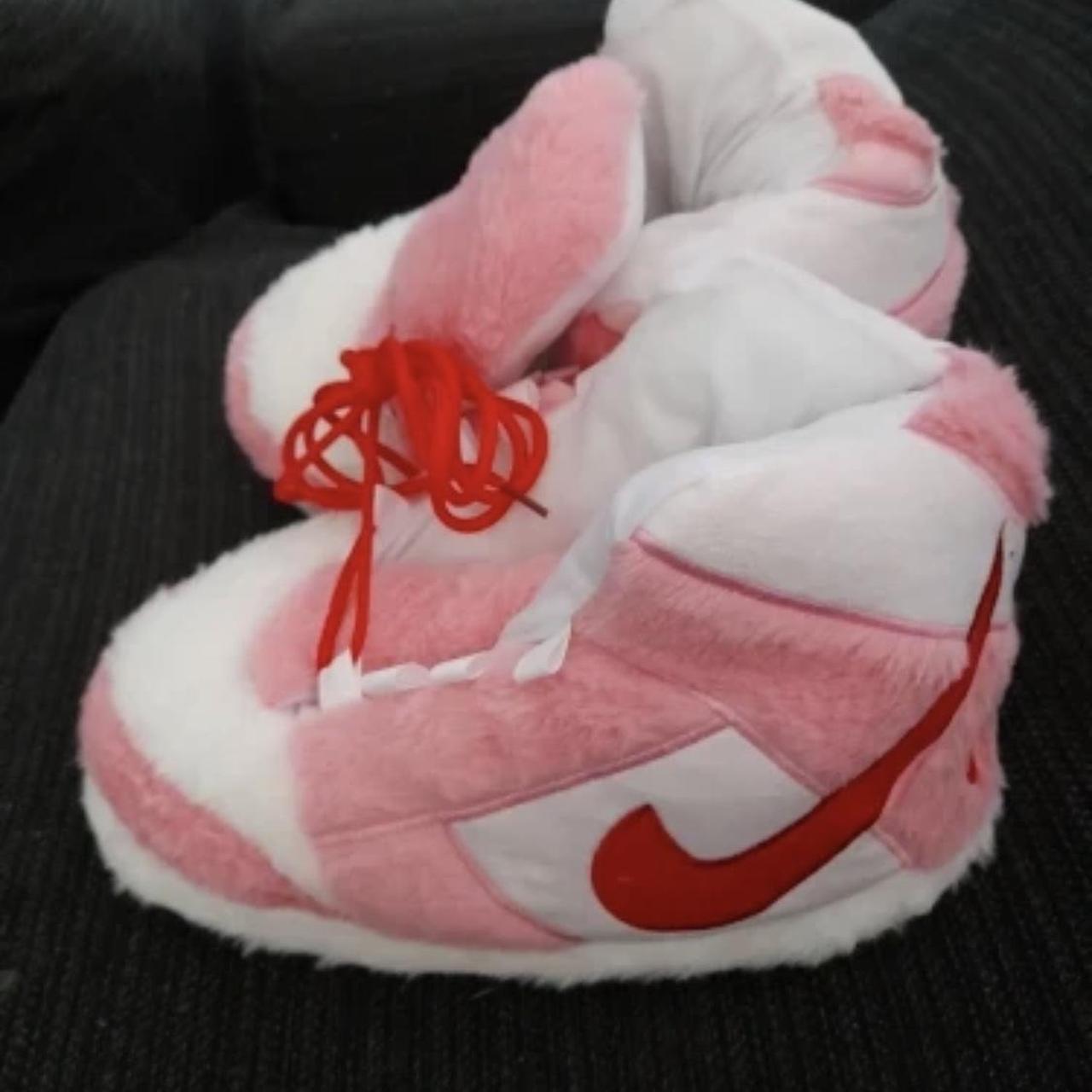 super cute pink fluffy slippers! these fit roughly a... - Depop