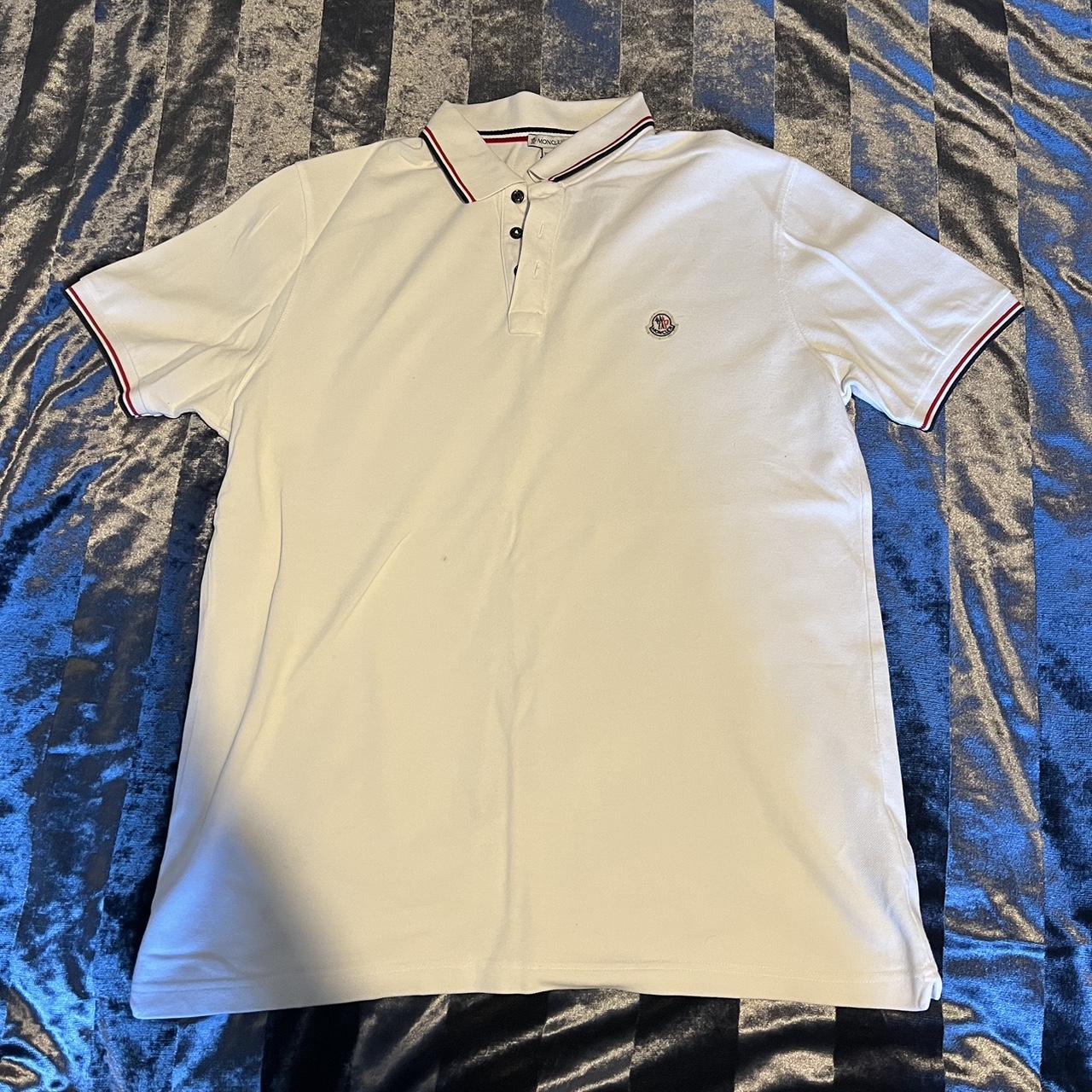 White moncler polo. Hardly worn so great condition.... - Depop