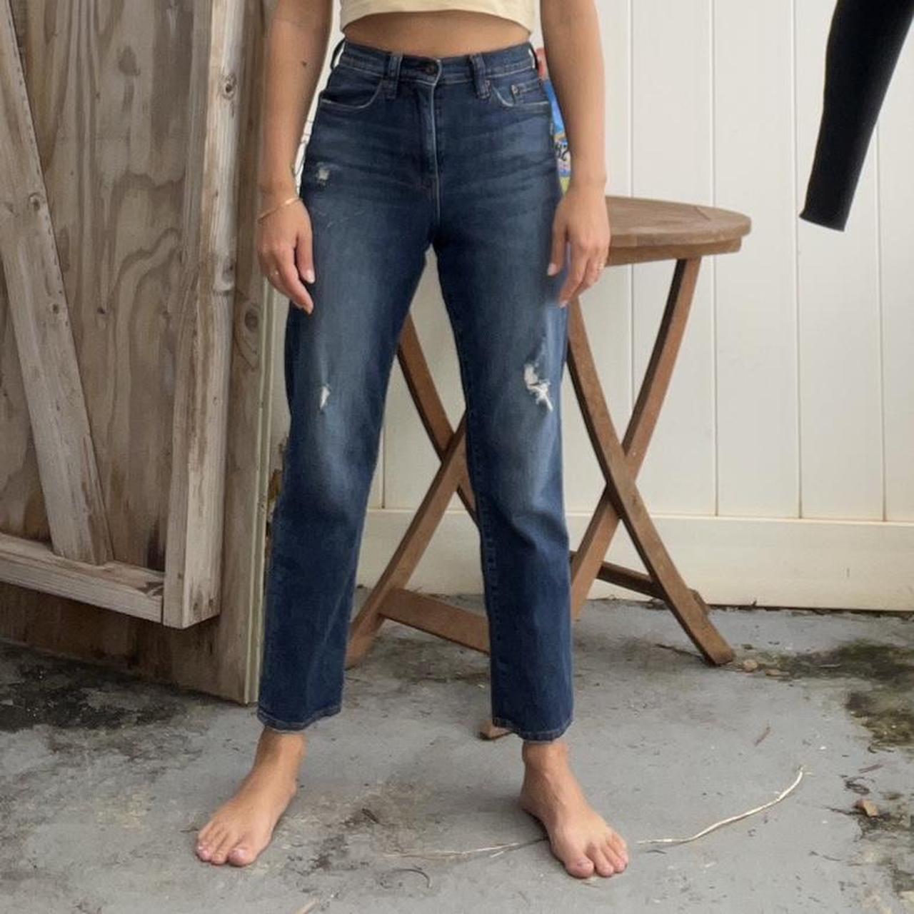 Uniqlo Boyfriend Jeans, dark blue, distressed Depop