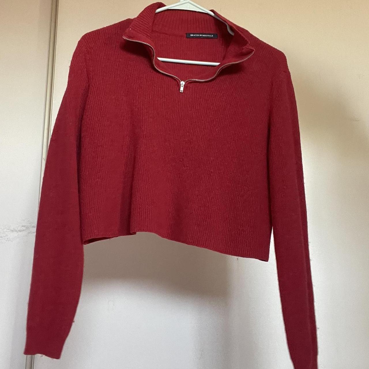 Brandy Melville Red Quarter Zip Sweater Brand new - Depop