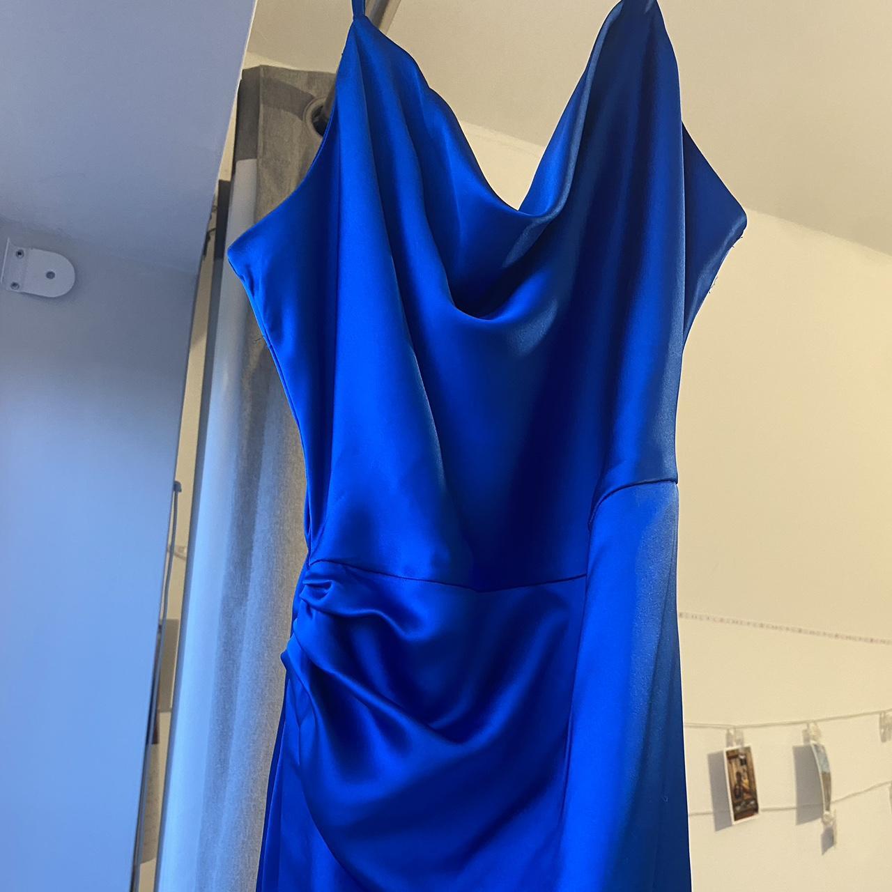 blue zara satin bodycon dress such a lovely colour... - Depop