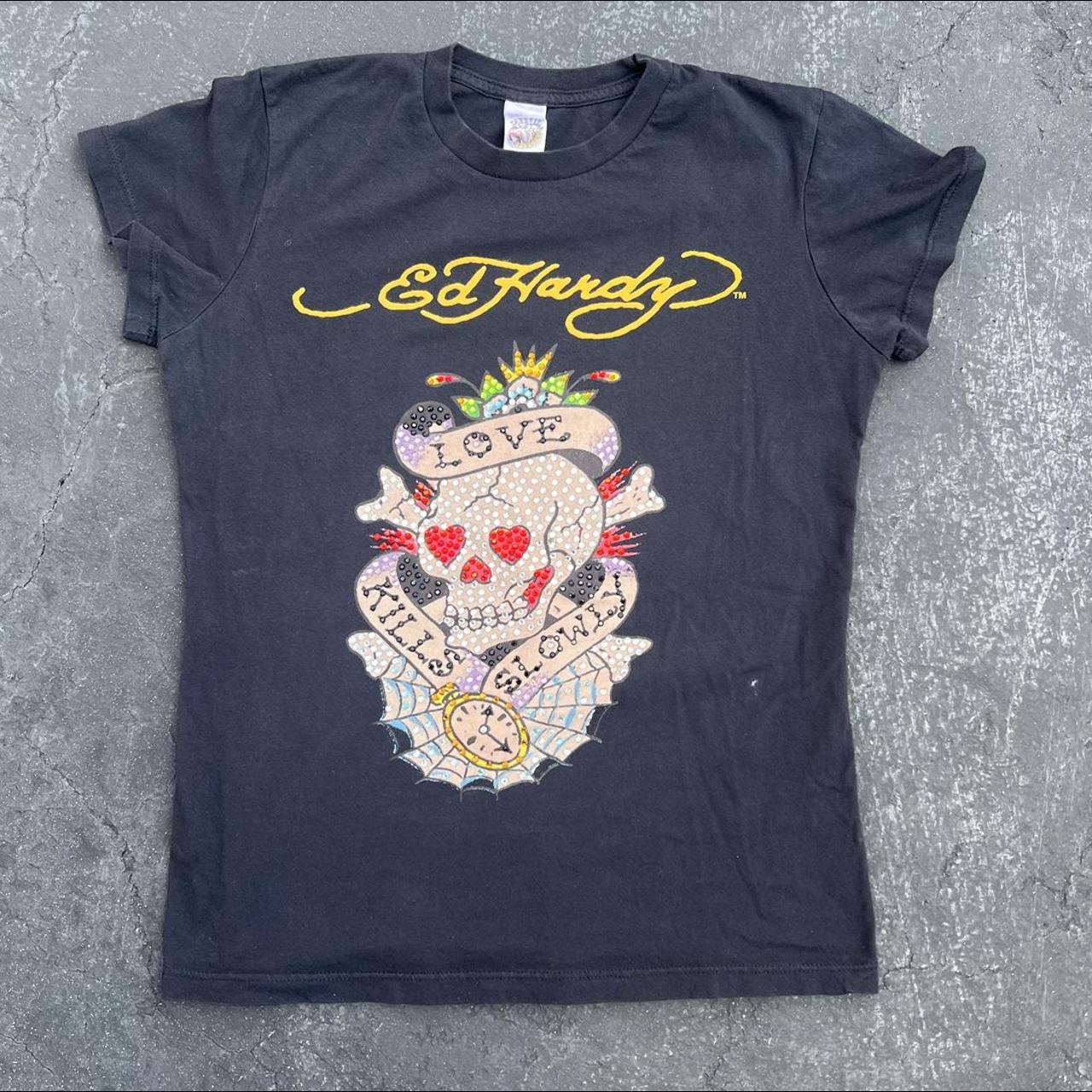 ed hardy love kills slowly tshirt -size medium... - Depop