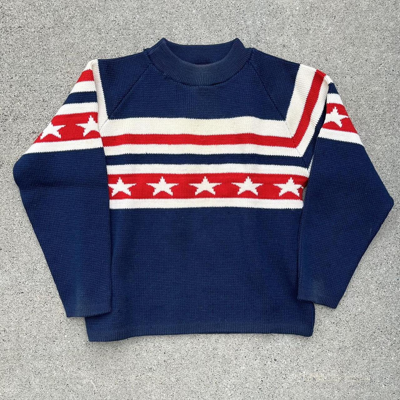 70s star striped sweater -some wear -19 pit, Depop - Main Image