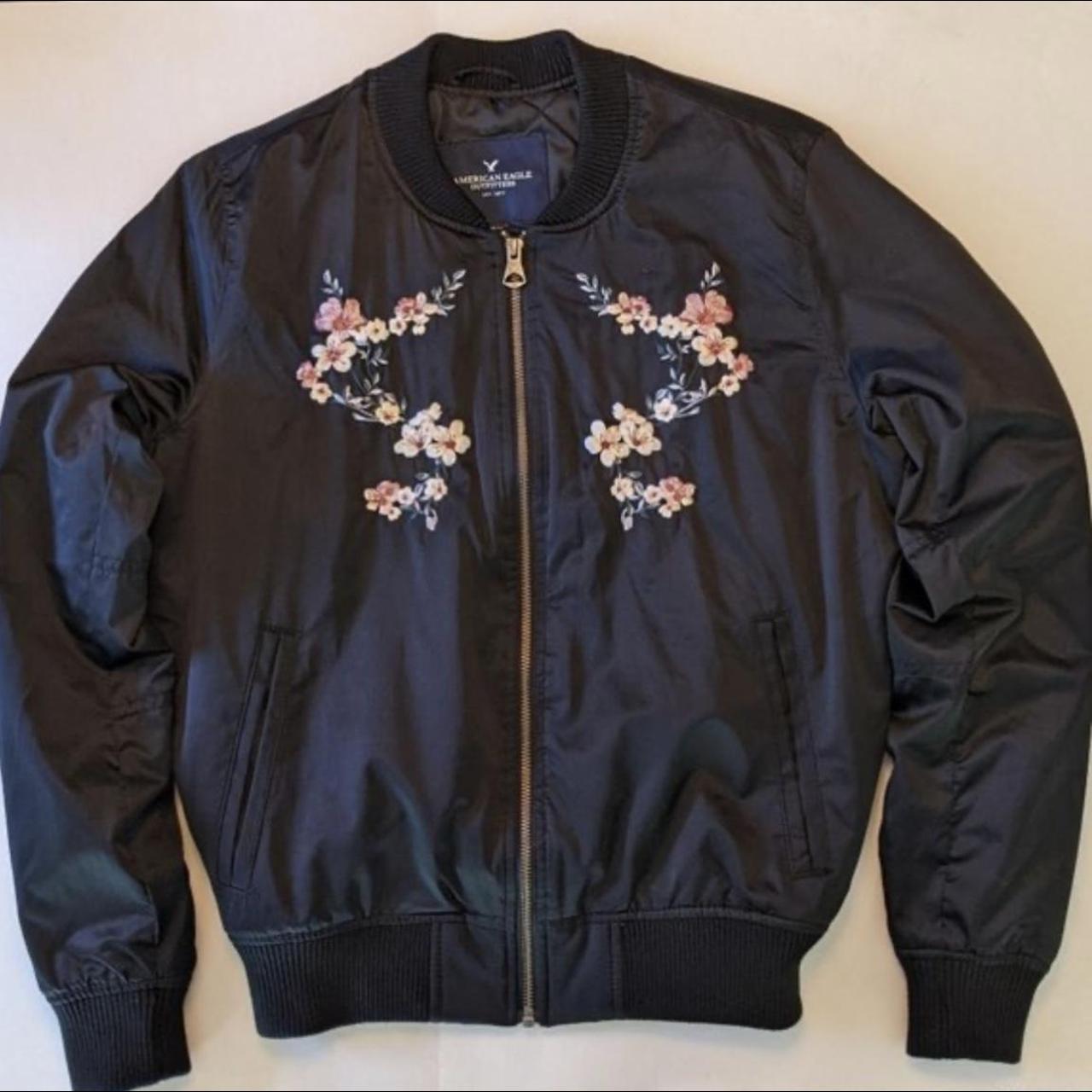 American eagle clearance black bomber jacket