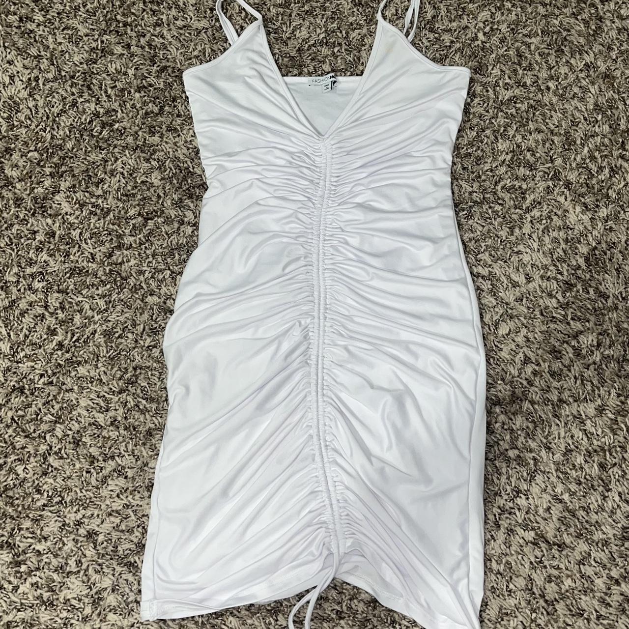 FashionNova white shanghai ruched dress Size Medium. Depop