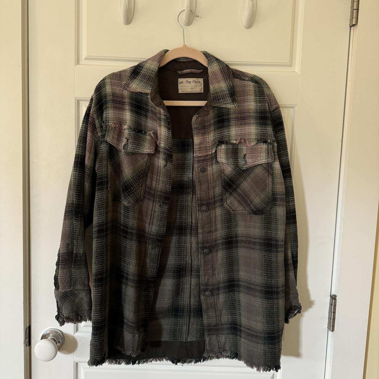 Free people distressed cheapest flannel jacket size Medium size