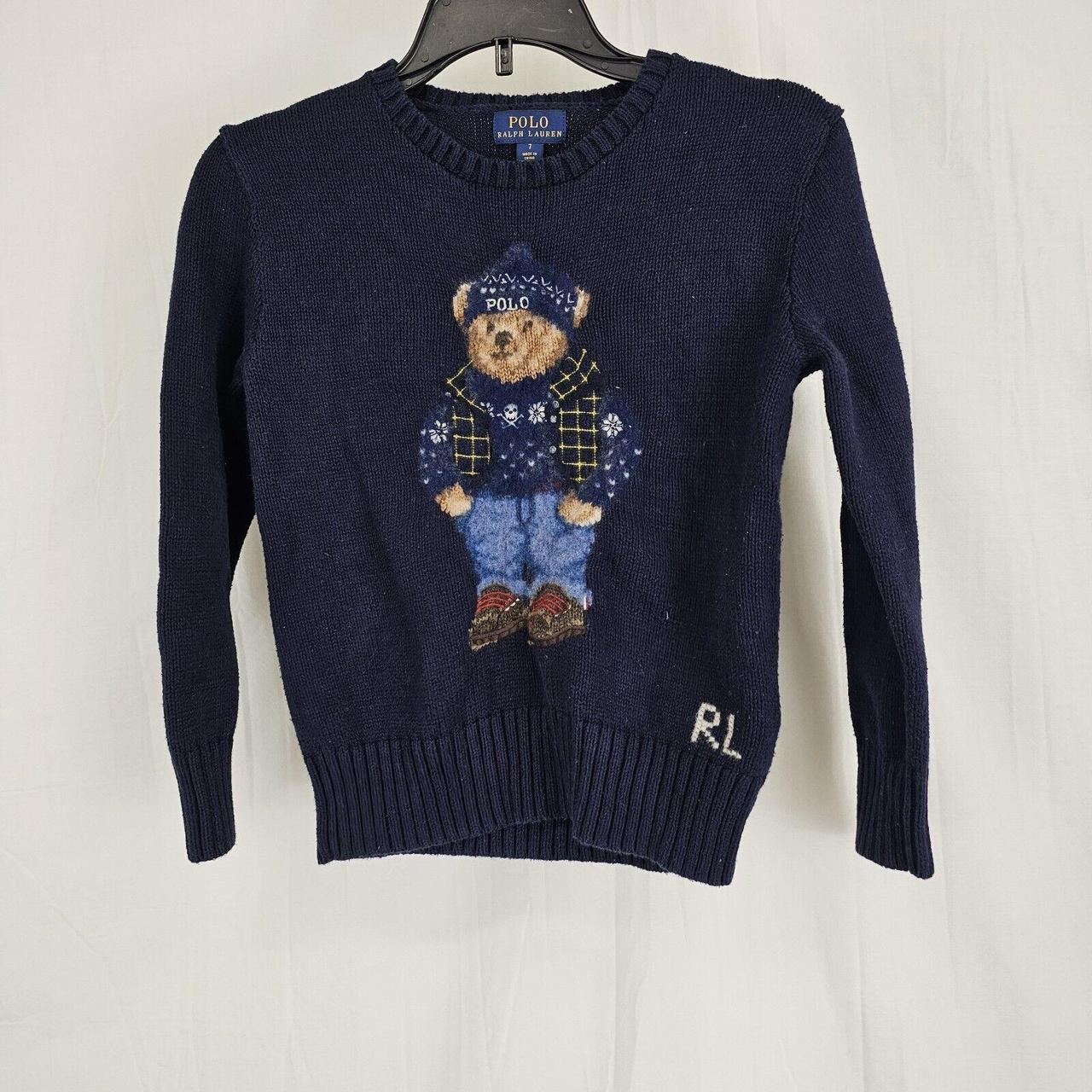 Ralph Lauren Polo Teddy Bear Navy Sweater - Boys Size 7 - Depop