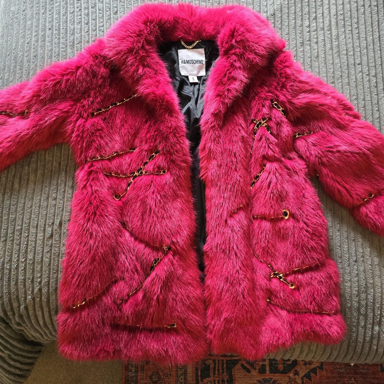 H&m x Moschino, Jeremy Scott Hot pink fur coat | Depop