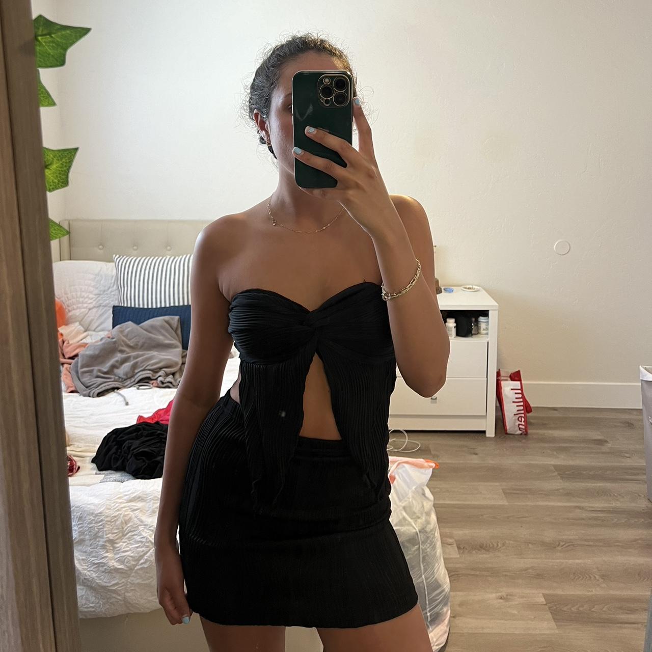 ribbed black skirt set - Depop