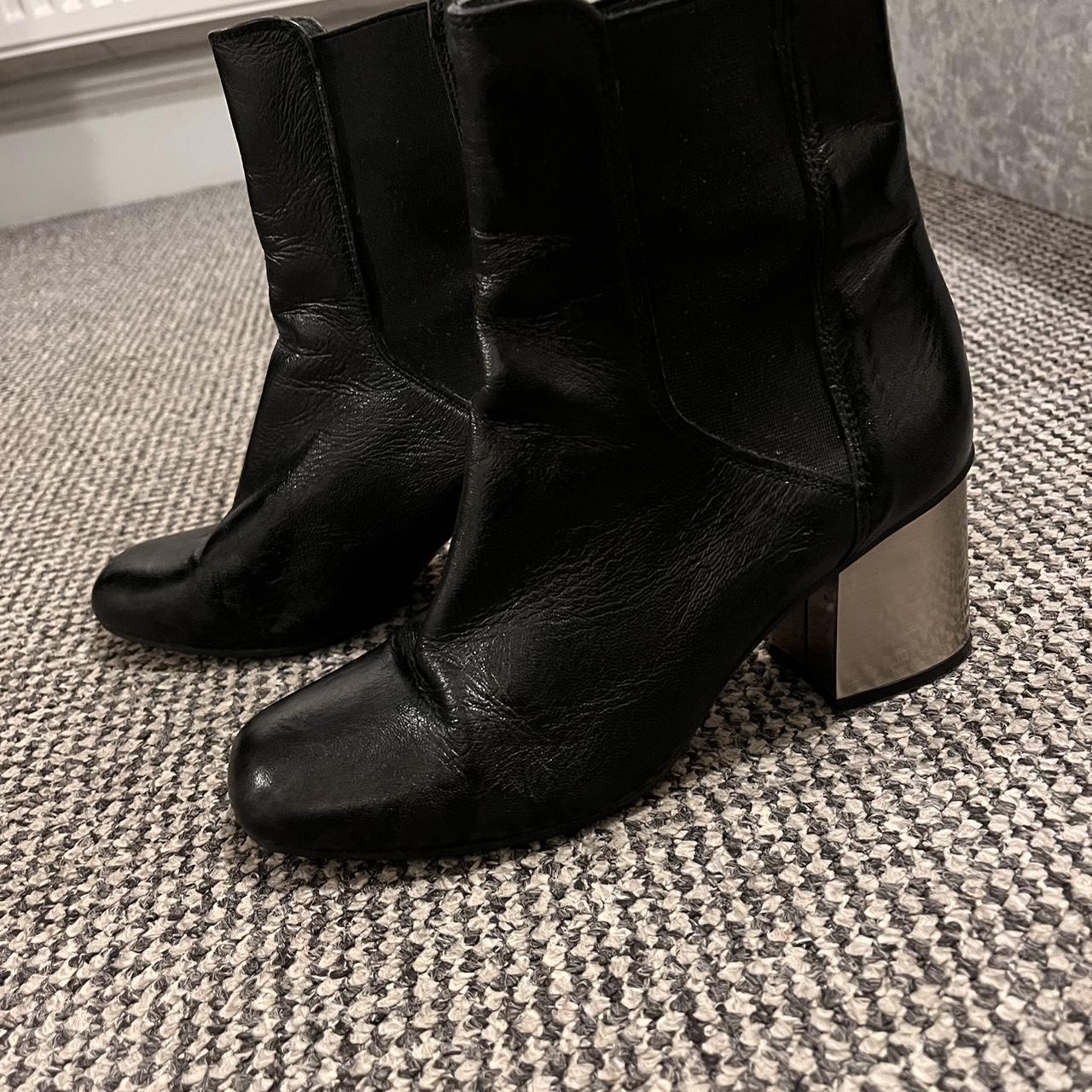 Top shop leather black boots with chrome heel - Depop