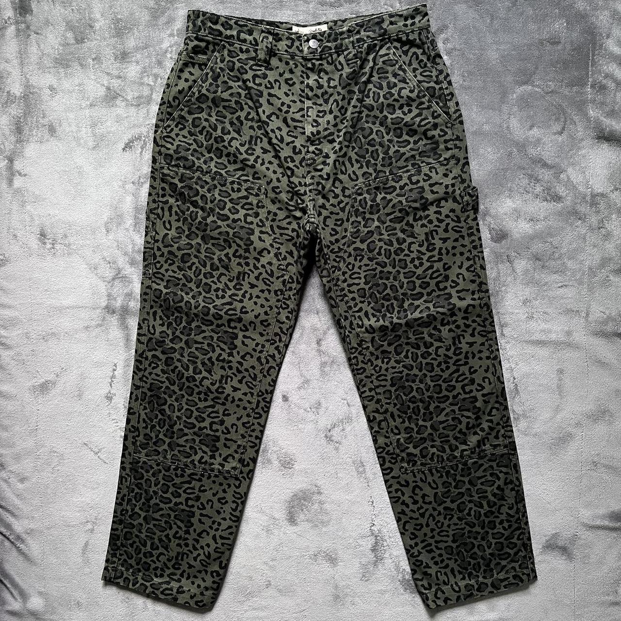 Stussy Leopard Double Knee Work Pants - Olive... - Depop