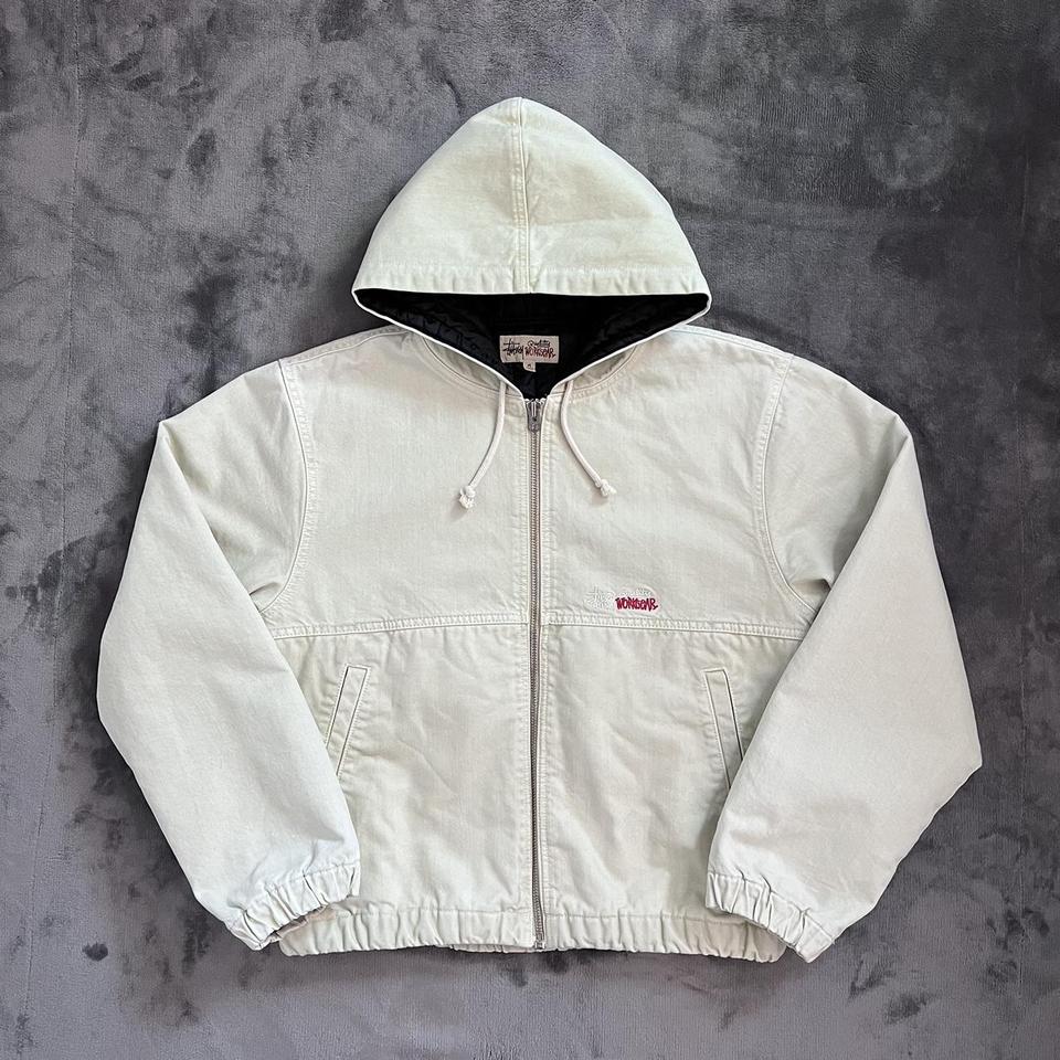 Stussy Double Dye Zip Up Work Jacket - Cream Size... - Depop