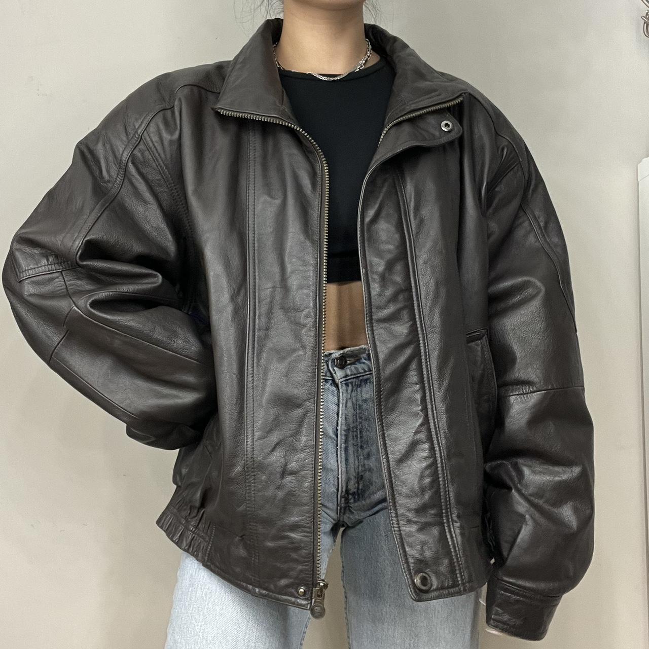 Vintage 90s Oversized leather bomber jacket ️ so... - Depop