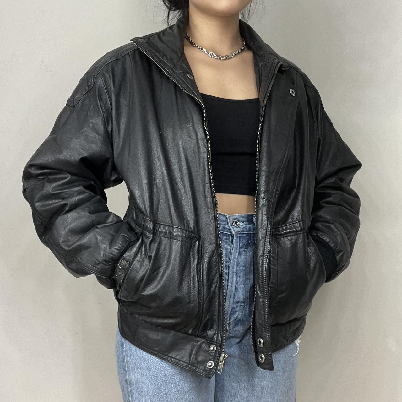 Vintage 90s Oversized leather bomber jacket ️ so... - Depop