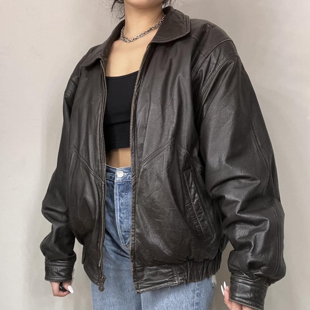 Vintage 90s Oversized leather bomber jacket ️ so... - Depop